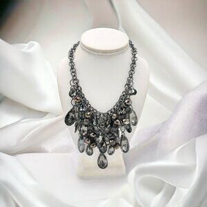 Alfani Hematite Black Cluster Teardrop Layered Bib Necklace 18"